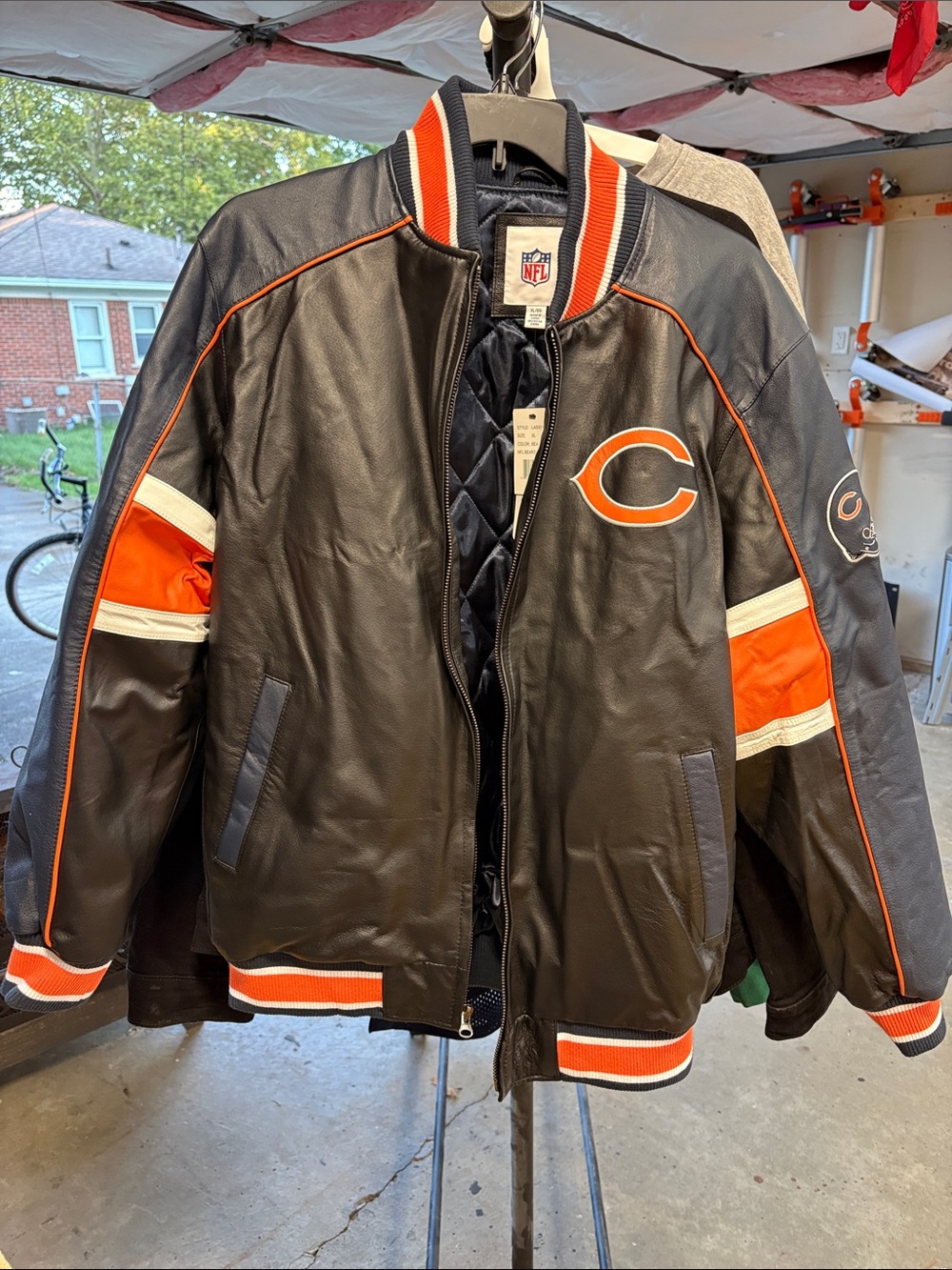 NFL Chicago Bears Black and Orange Leather Varsity Jacket